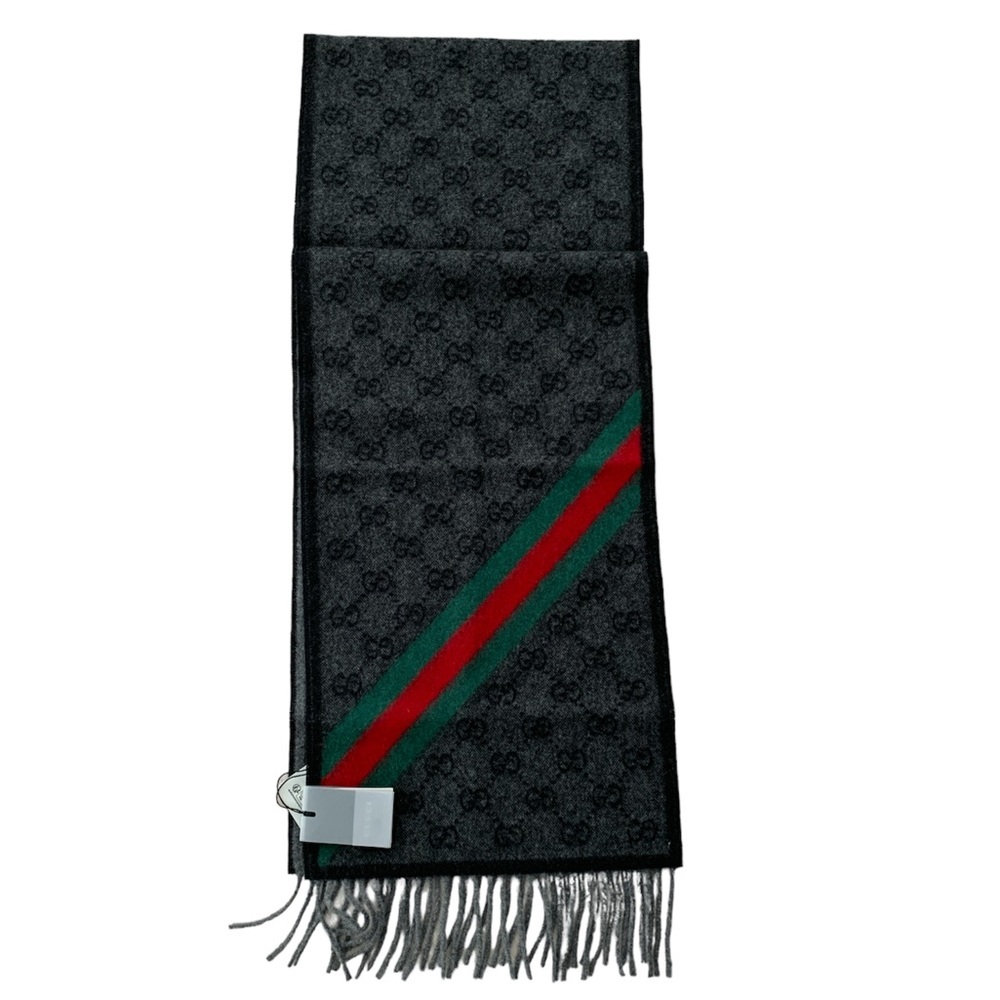 💝💝💝GUCCI UNISEX AUTHENTIC NEW Wool Monogram Web Scarf black/green/red💝💝💝 - Picture 5 of 9